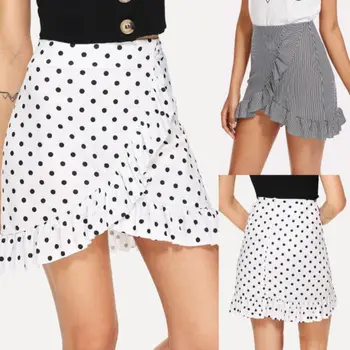 

Women Striped Ruffle Hem Overlap Skirts Bandage High Waisted Bodycon Ladies Wrap