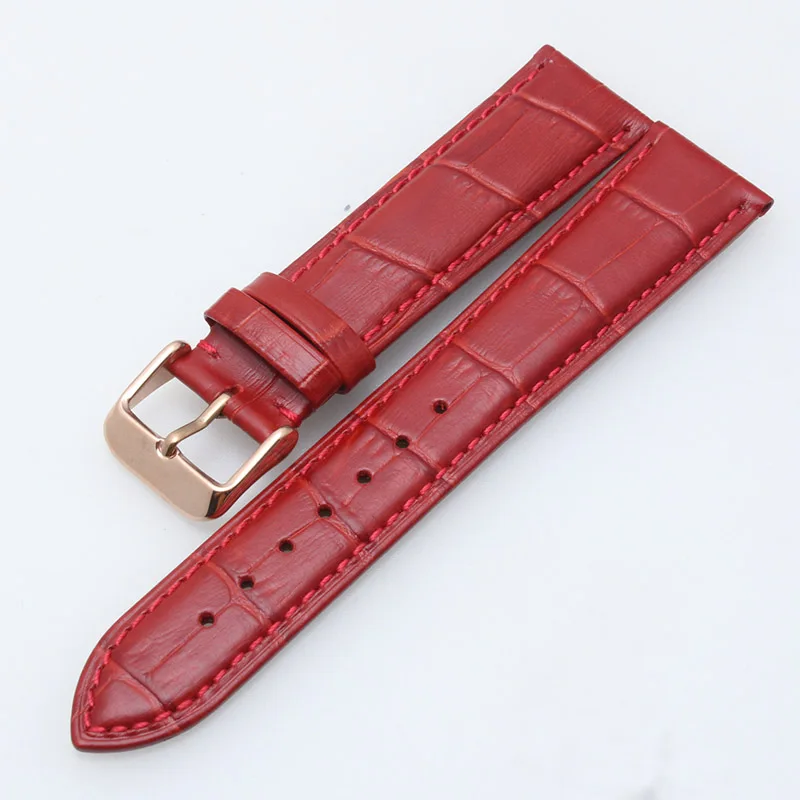 

Women's red strap Genuine Leather Calfskin High quality universal pin clasp watch band Waterproof 12mm 14mm 16mm 18mm Free tools