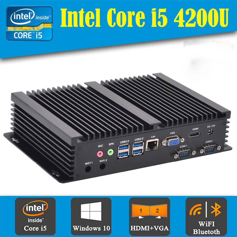 

Fanless barebone mini pc core i5 4200u windows 10 Rugged ITX Embedded Computer Industrial PC 1 LAN HDMI 2COM 300M WIFI TV BOX