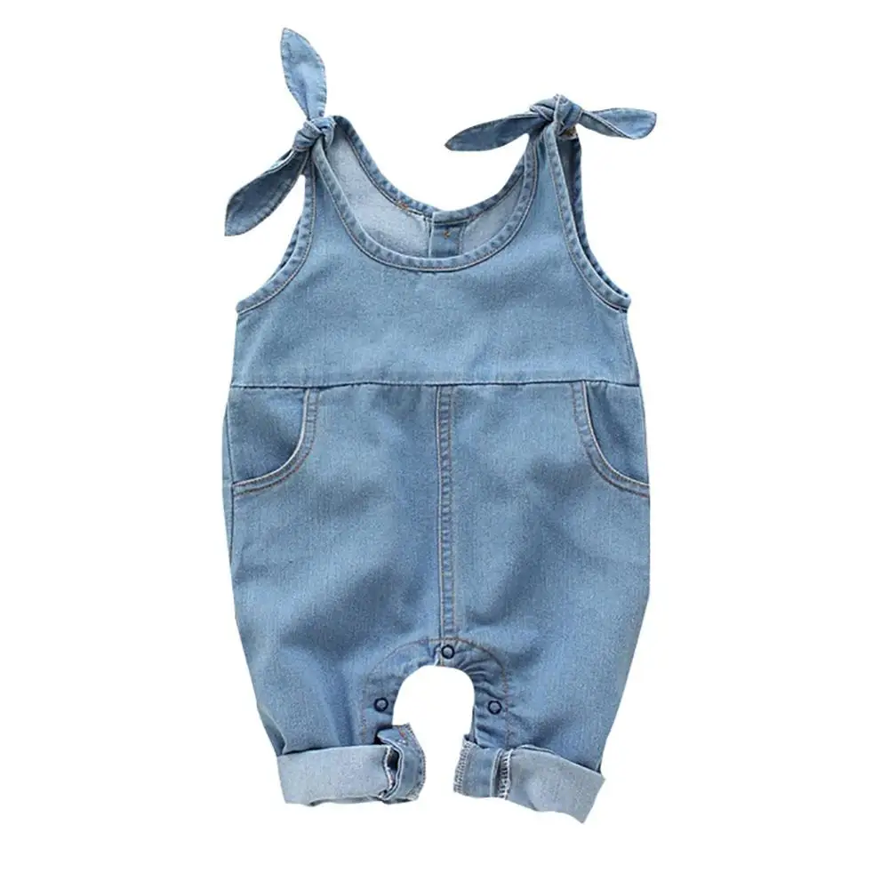 

Baby Girls Suspender Pants Children Denim Solid Pattern Sleeveless Pants Overalls Trousers 4M-2T