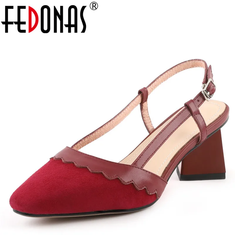 

FEDONAS Fashion Woman Office Party Sandals Spring Summer Suede Leather Ankle Strap Top Quality Sweet Office Lady Shoes Woman
