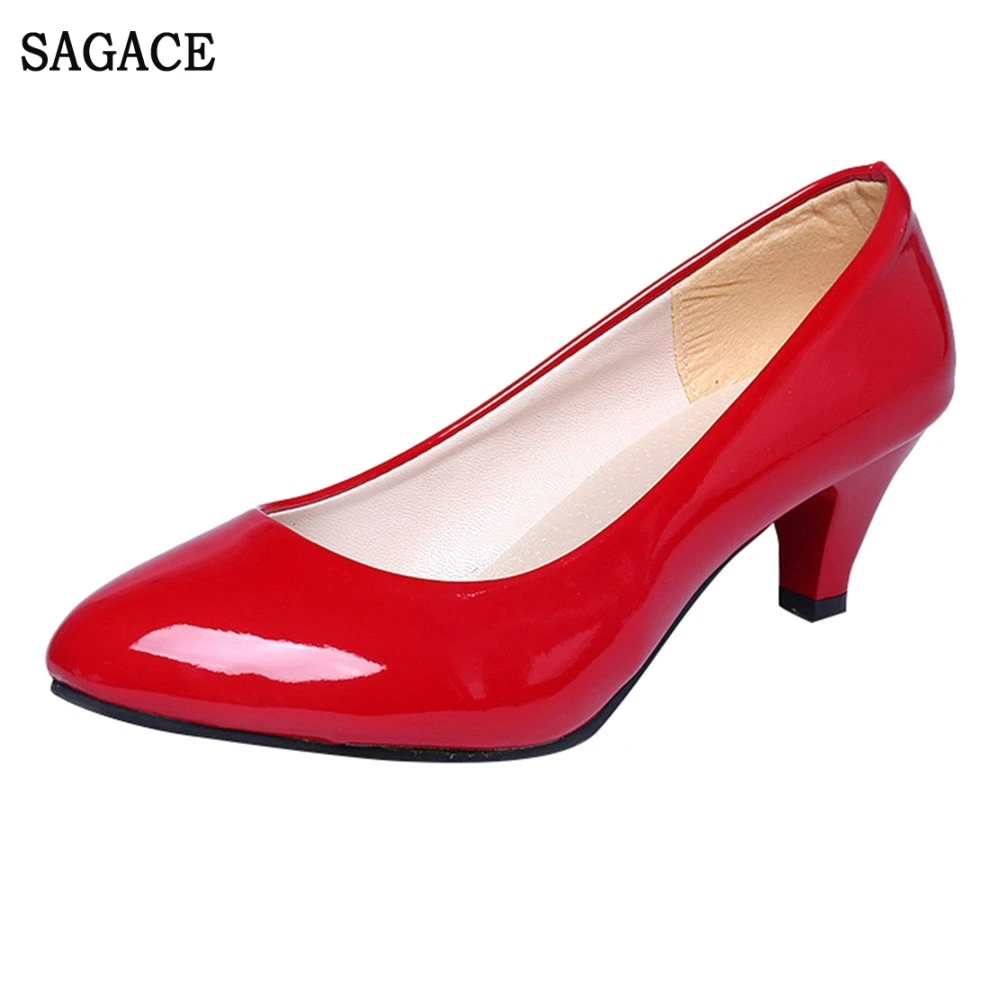 

SAGACE Women Patent Leather Shallow Mouth Single Shoes Business Sexy Solid High Quality Outsid Simple High Heel Pumps