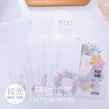 

9pcs/Set 3 envelops + 6 writting paper The Cat and Plant Envelope Letter paper school supplies