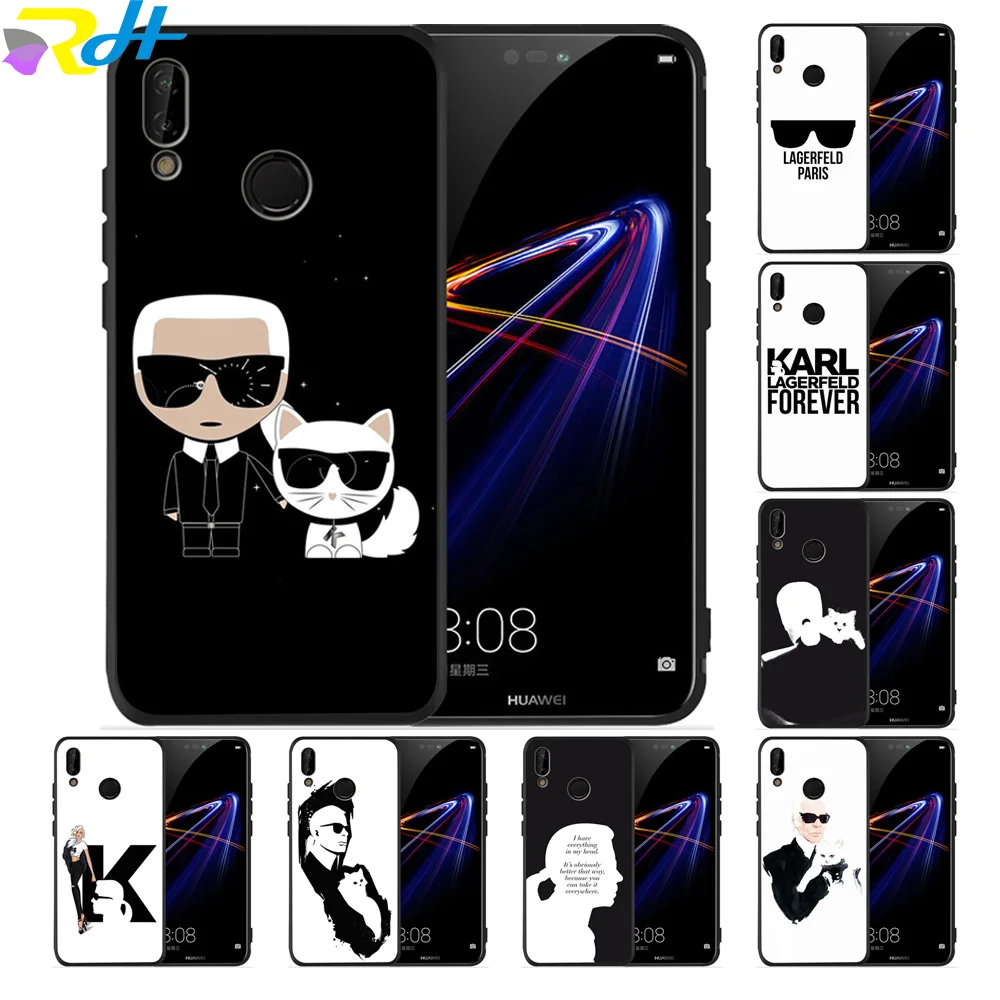 

For Huawei honor 8 lite Case Karl Lagerfeld phone Black silicone TPU cover for Huawei honor 8C 8X 9 Lite 10 Lite Coque Etui