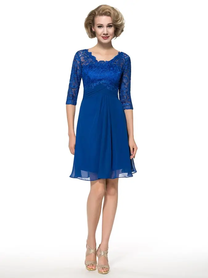 Customed Royal Blue Knee Length Half Sleeve Lace Mother of the Bride