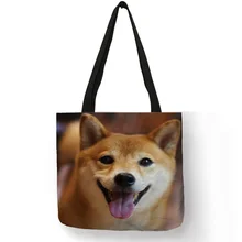 Милая забавная собака Сиба-ину сумки с принтом через плечо женские повседневные сумки Сумка льняная прочная многоразовая хозяйственная пеленка сумки