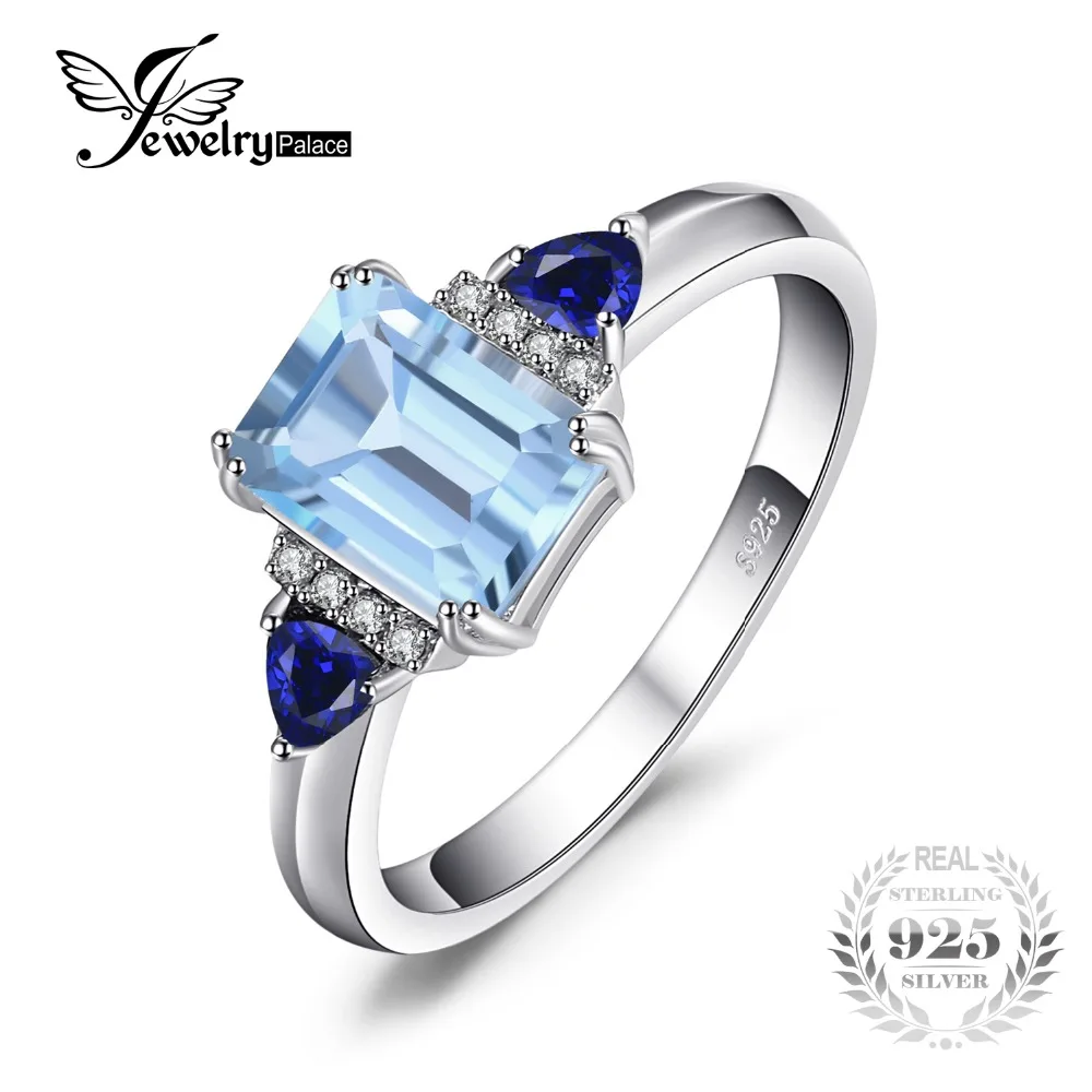 

JPalace 3 Stones Genuine Blue Spinel Topaz Ring 925 Sterling Silver Rings for Women Engagement Ring Silver 925 Gemstones Jewelry