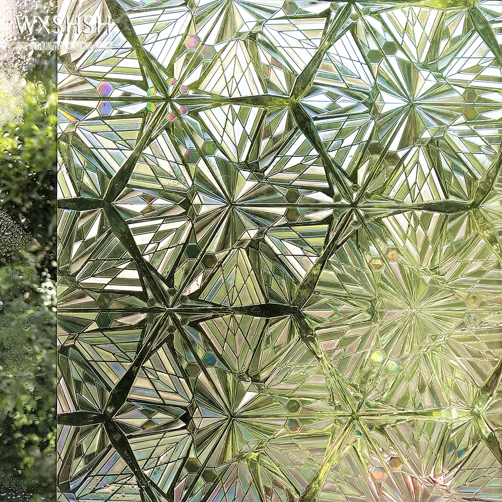 

WXSHSH Stained Window Film Privacy, 3D Crystal Clear Decorative Rainbow Effect Non-Adhesive Glass Sticker Static Window Blind