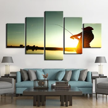 

5 Panels Fishing Posters And Prints Wall Art Canvas Painting Wall Pictures For Living Room Home Decoration