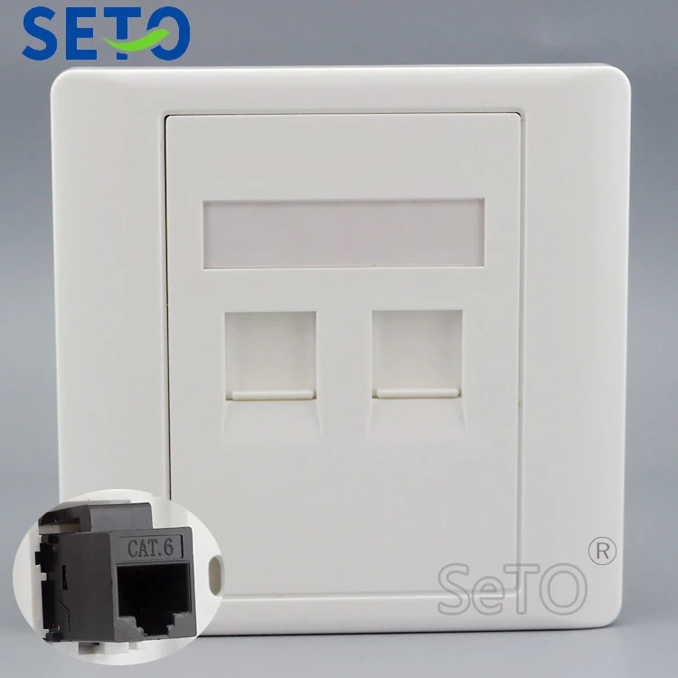 

SeTo 86 Type Dual Ports Gigabit Network Panel RJ45 Cat6 Outlet Wall Plate Socket Keystone Faceplate