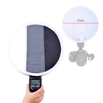 

Folding Portable 2 in 1 Round 12 inch Flash Diffuser Softbox + Photo 18% black Grey White Balance Card Board for Flash Speedlite