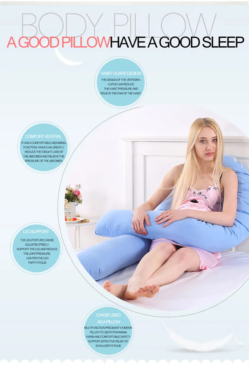 U Shape Pillow Pregnancy Full Body Pillow 100% Cotton Comfortable and Soft Pregnancy Pillow Bedding (8)