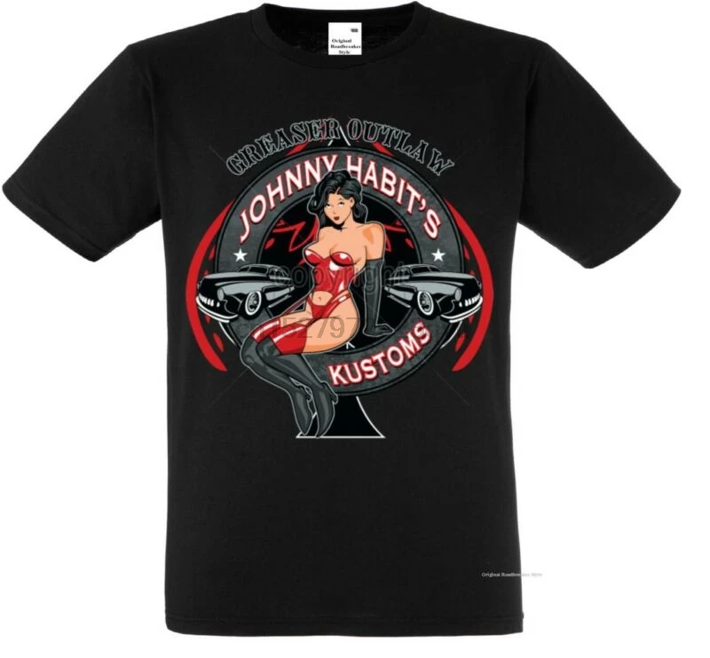 Футболка schwarz V8 Oldschool Hot Rod-&amp 50 Stylemotiv Modell Greaser Outlaw | Мужская одежда