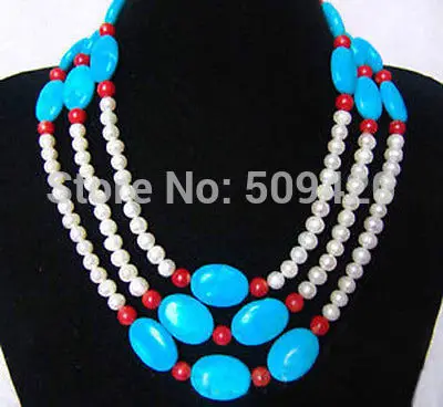 

W&O655 > Beautiful white pearl turquoise coral necklace