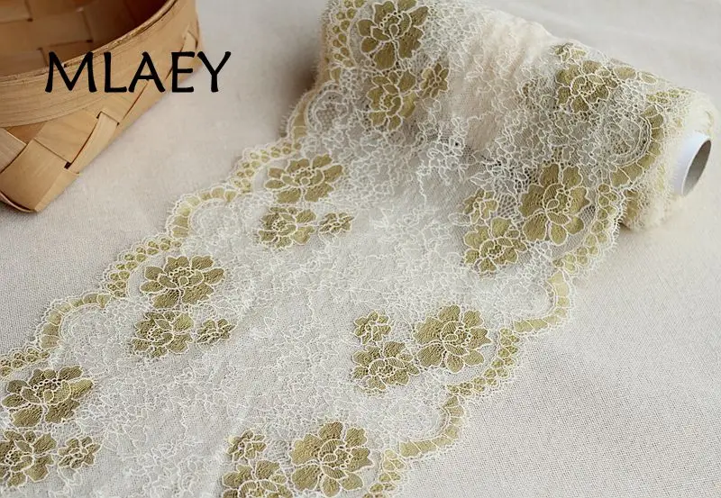 MLAEY 2 ярда ширина 23 см золотистое эластичное кружево отделка мягкий цветочный декор ремесла кружевная ткань для шитья для изготовления платья