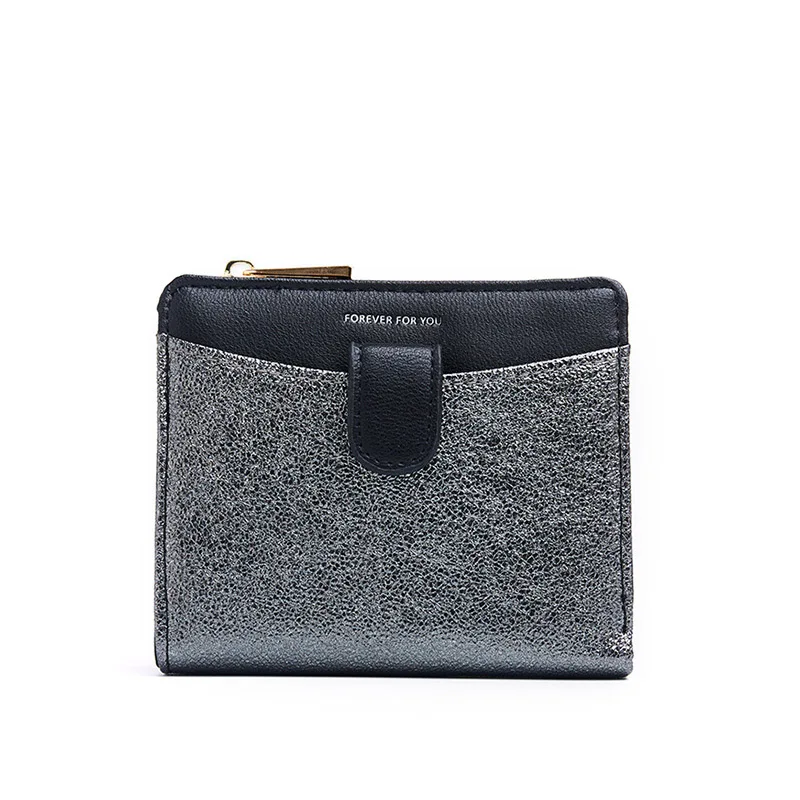 Черный Women Wallets Leather Female Purse Short Patchwork Leather Short Zip Hasp and Clutch Sequin Coin Pocket Ladies Wallets W207 - Цвет: Черный