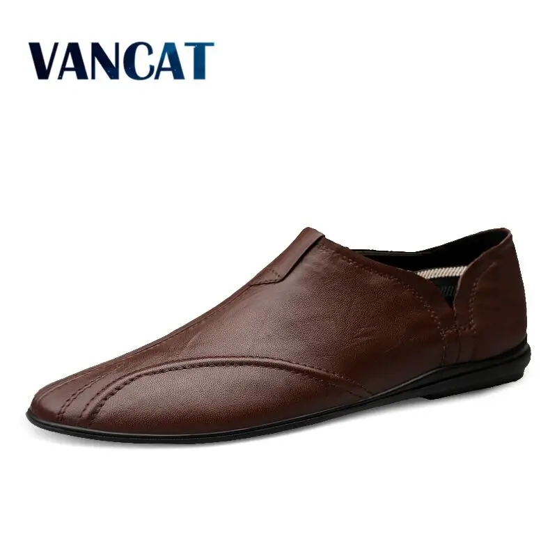 Cena Męskie buty z prawdziwej skóry wygodne męskie buty w stylu casual obuwie Chaussures mieszkania dla mężczyzn poślizgu na leniwe buty Zapatos Hombre