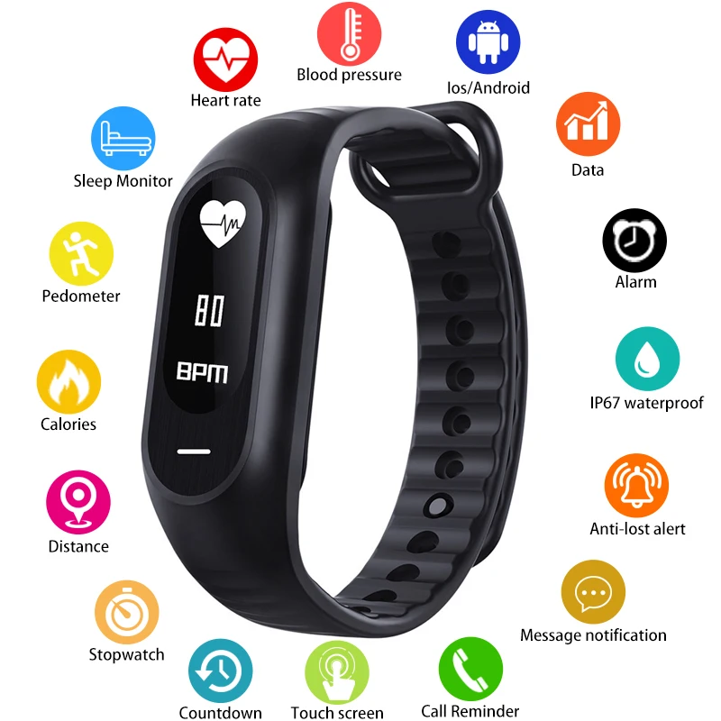 SKMEI b15p Smart Bracelet Touch Screen Smartband Heart Rate Monitor
Blood Pressure Call Reminder Message Smart Watch Men Women