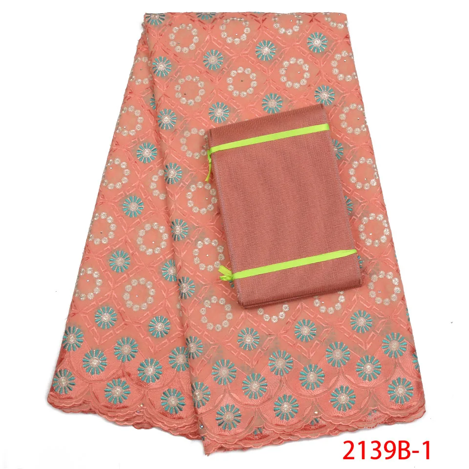 

2018 High Quality French Voile Lace Fabric With Stones Nigerian Embroidered Pattern Fabric For Wedding And Aso Oke XZ2139B-1