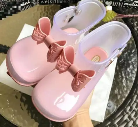 Mini Melissa/водонепроницаемые детские резиновые сапоги; мягкая обувь для младенцев; сапоги для девочек; детские резиновые сапоги с бантом; детские сапоги для девочек - Цвет: Бежевый