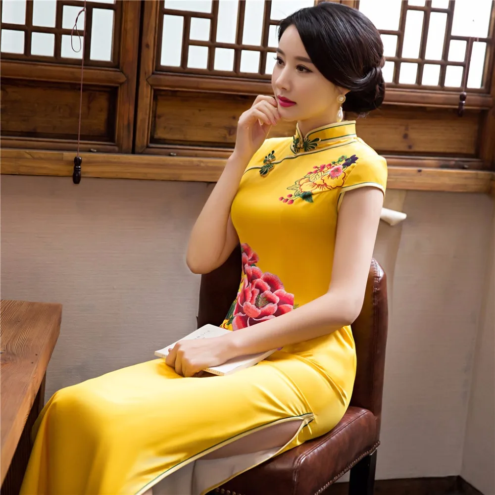 Шанхай история китайский невесты Qipao длинные китайский Стиль платье Кружево Cheongsam традиционное китайское платье Oriental платье 3 цвета