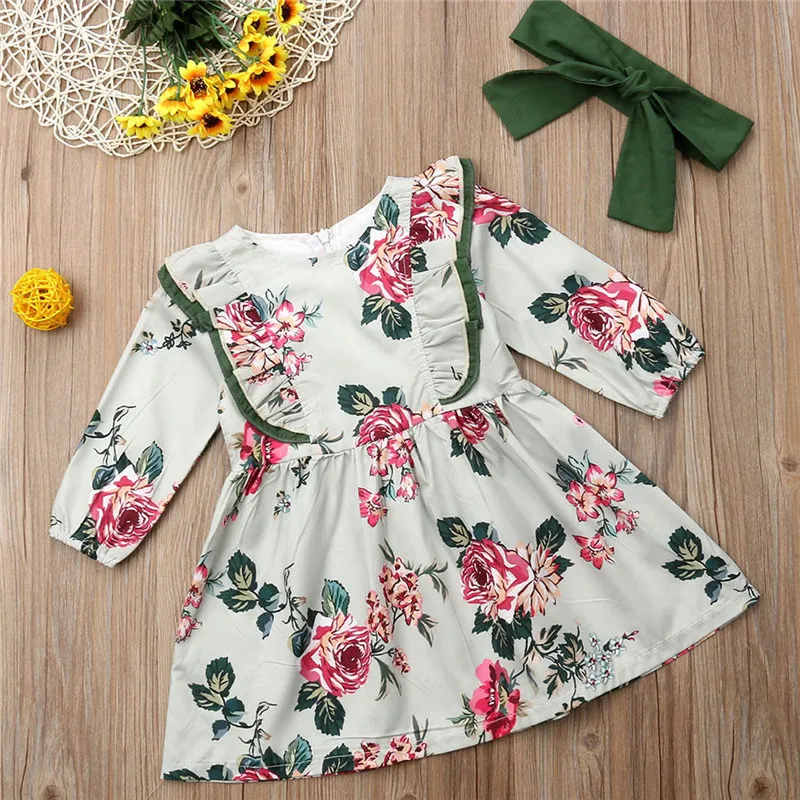 

Roimyal Wholesale 2019 summer new fashion children's long-sleeved printed dress + headscarf two exquisite print dresses