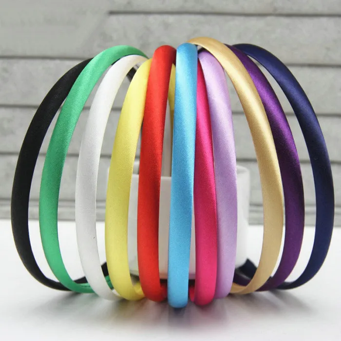 

10pcs/lot 10mm Plain Solid Color Satin Covered Resin Hairbands Ribbon Covered Adult Kids Headbands PH001