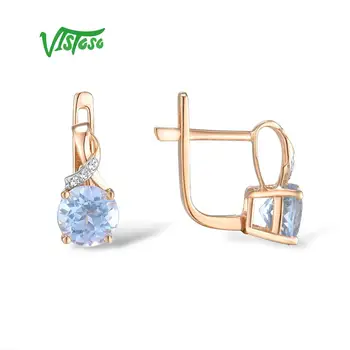 VISTOSO Gold Earrings For Women 14K 585 Rose Gold Sparkling Luxury Diamond Blue Topaz Wedding Engagement Wedding Fine Jewelry 3