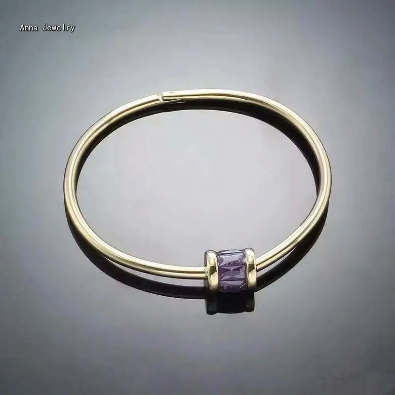 

Stylish Desgins Cylinder Charm Bracelet,When Colorful Zircon Stones Meet Stainless Steel,Most Sparkling Cuff Bracelet For Women