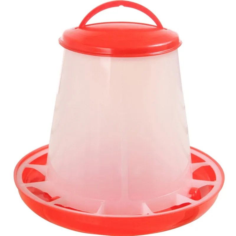 Red Plastic Chicken Feeder Chicks Hen Poultry Feeder Bowl Red Handle