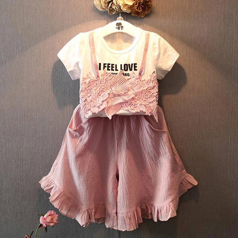 

2018 New Summer Item Girl Fashon Clothing Set Including Lace Top+Pant