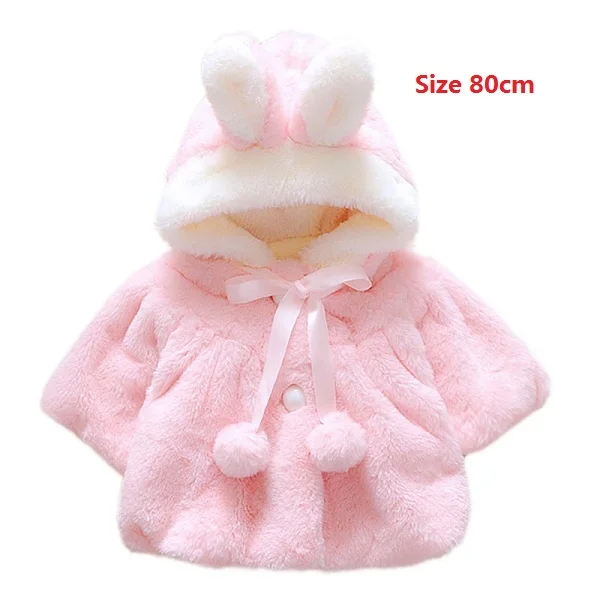 Для маленьких девочек Зимняя куртка с рисунком из мультфильма с милыми заячьими ушками балахон теплые мягкие пальто куртка принцессы розовый сильный теплая одежда для 0-24Months - Цвет: Pink-80cm