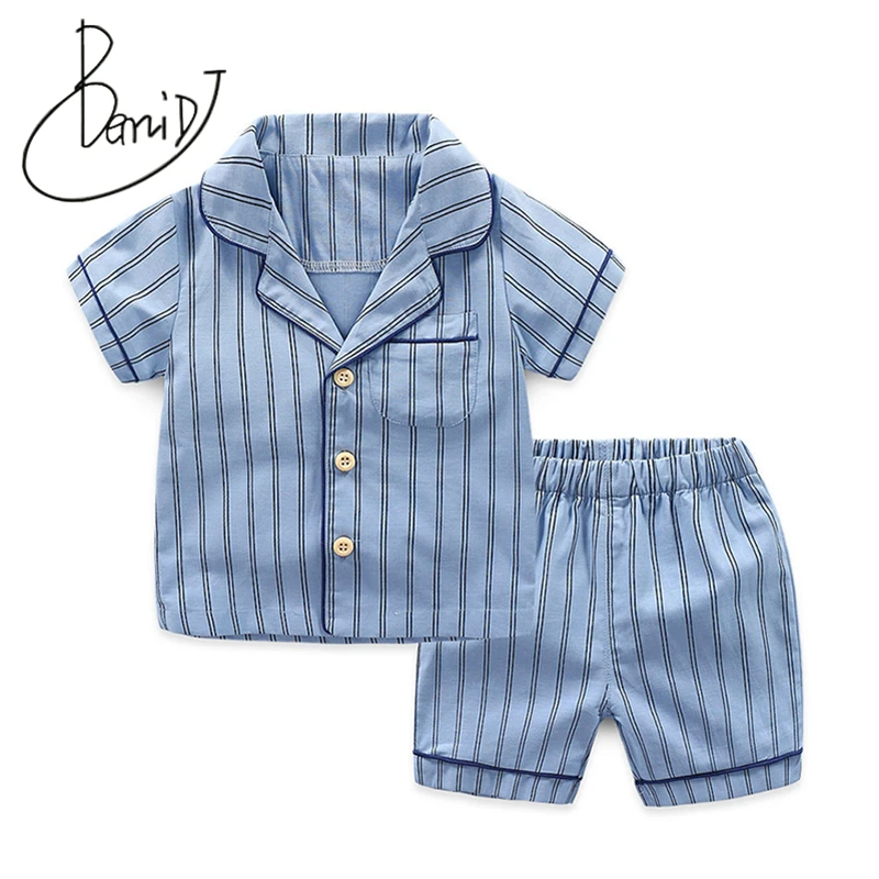

2019 New Summer Children Pajamas Striped Cotton Sleepwear Baby Pajamas Set Boys Underwear Clothing Kids Suits Shirt+Shorts 2pcs