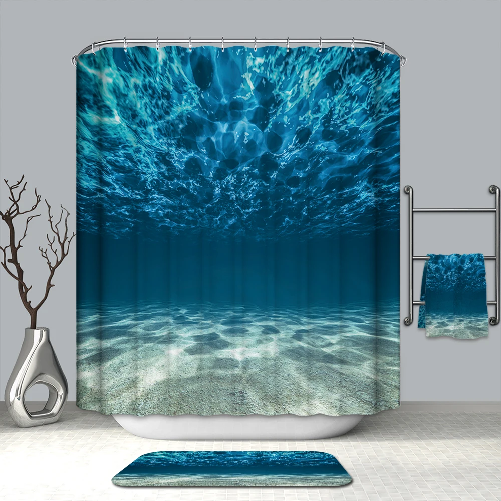 Günstige 3D Deep Blue Sea View Dusche Vorhänge die Meer in Sonnenschein Wasserdicht Mehltau Verdickt Bad Vorhänge für Bad