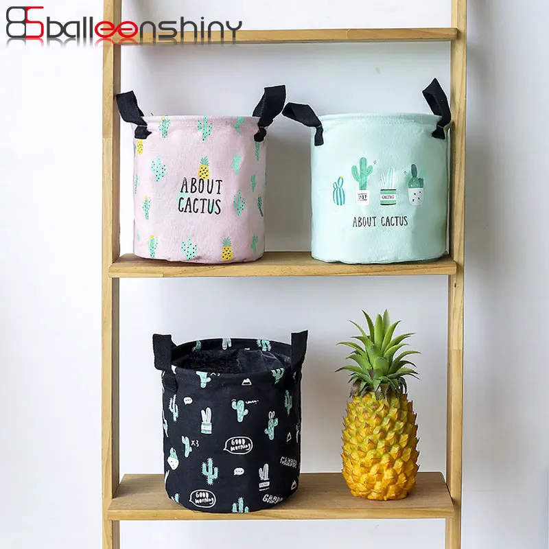 

BalleenShiny Cartoon Cactus Desktop Storge Bucket Fabrics Handle Storge Basket Bedroom Kids Gadgets Organiser House Decoration