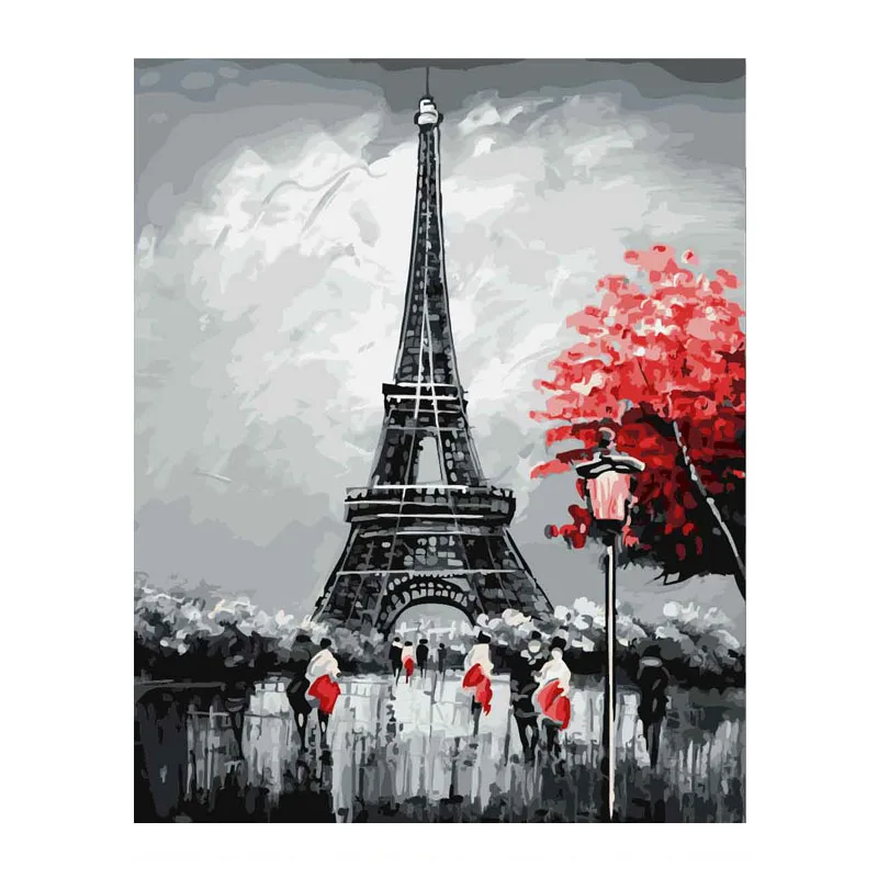 DIY Painting By Numbers Frameless Paris Tower Abstract Landscape