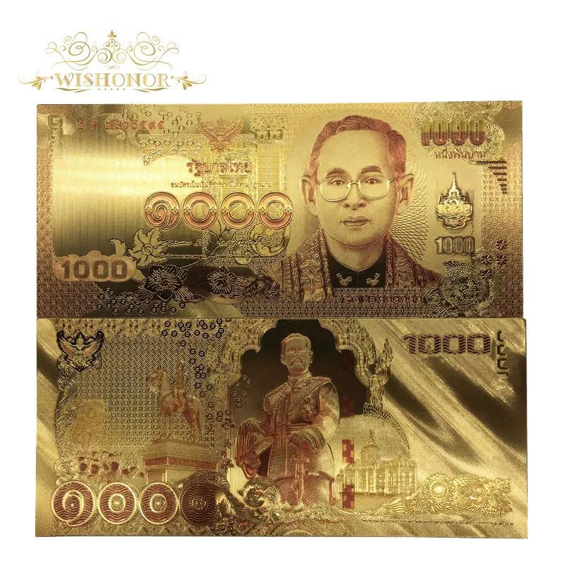 

10pcs/lot Thailand Gold banknote 1000 Baht Banknote in 24k Gold Double Side Printing, Paper Money For Collection