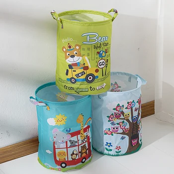 

Cute Cartoon Cat Printed Folded Storage Basket Canvas Fabric Storage Barrel Bucket Container For Toy Clothes Home Organizer