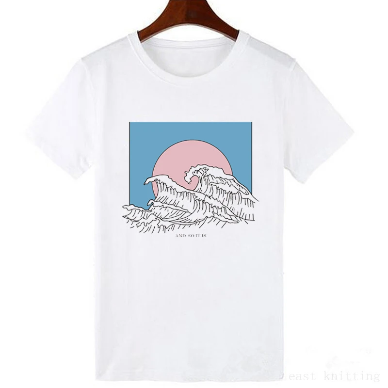 

New Fashion T-shirts for Women Harajuku Tops Summer Short Sleeve Tees Great Wave Print T Shirt Women Casual White Tees & Tops