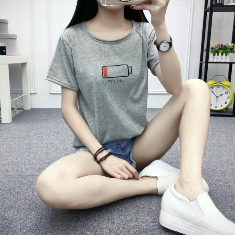 Новинка 2019 года хлопок Harajuku эстетики футболка сладкий мультфильм батарея печати
