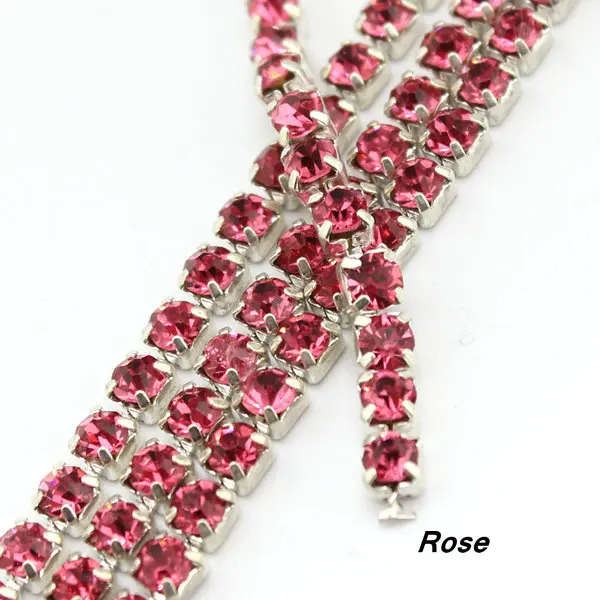 Большая скидка 10 ярдов/партия бутик ss12(3 мм) Модные Разноцветные ожерелья медная Серебряная основа блестящая цепочка со стразами - Цвет: silver rose