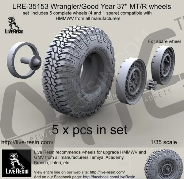 [Scale Model Kit] Live Resin LRE-35153 1/35 Wrangler/Good Year 37&quot MT/R Wheels | Игрушки и хобби