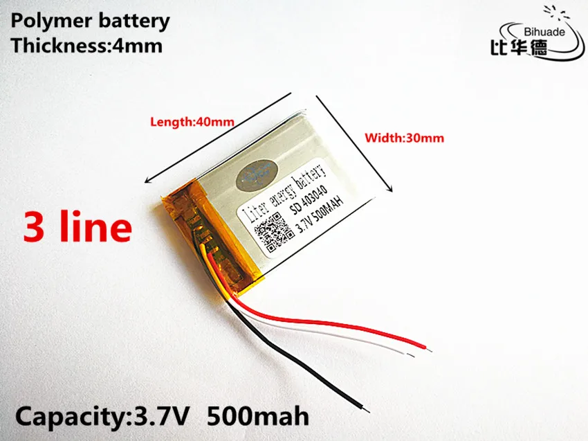 5 шт/лот 3 линии хорошего качества 3,7 в, 500 мАч, 403040 полимерный литий-ионный/литий-ионный аккумулятор для игрушек, банк питания, gps, mp3, mp