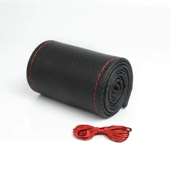 

Car Styling Black DIY Car Steering Wheel Cover With Needles and Thread Genuine Artificial leather Car Accessories covers