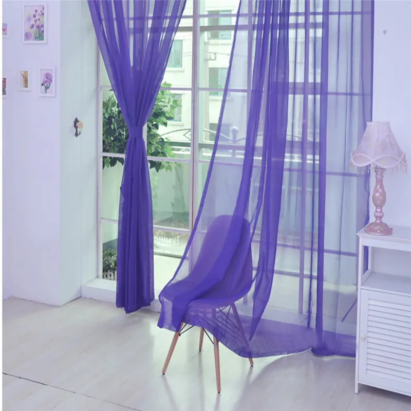1 шт., чистый цвет, тюль, занавеска на дверь, окно, драпировка, панель, отвесный шарф, подзоры, микро-прозрачный светильник, вес, марля, трансмиссия, Новинка - Цвет: Purple