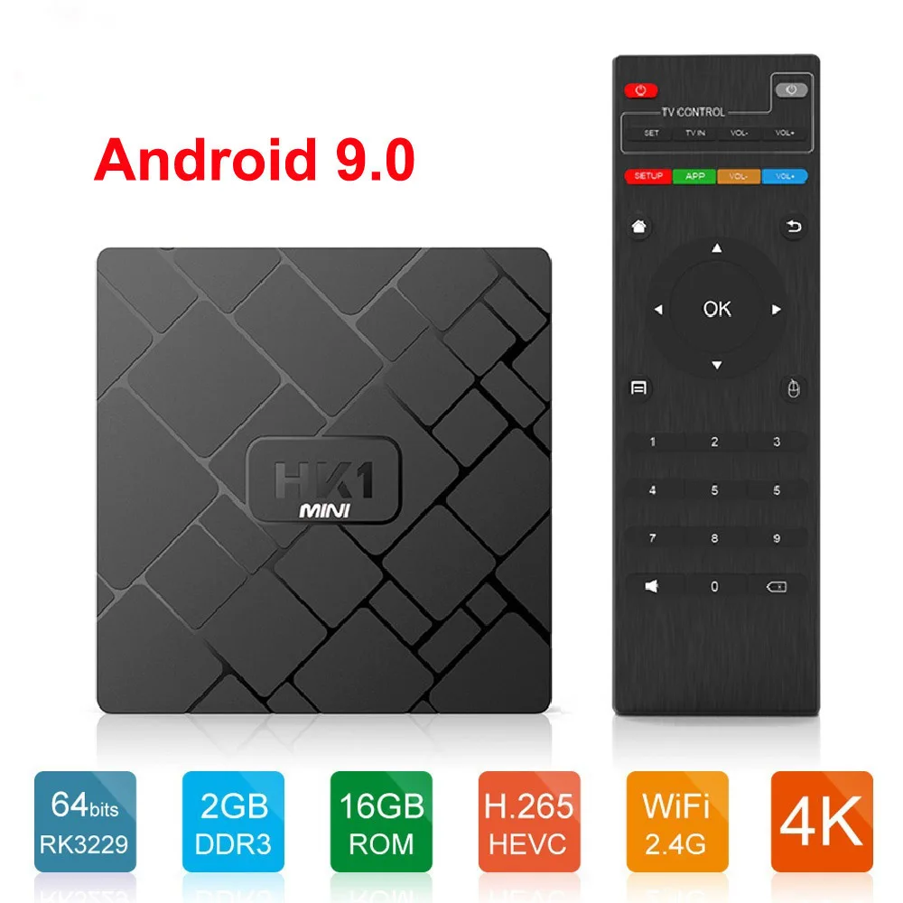 

HK1mini TV Box Smart Android 9.0 RK3229 Quad Core 2GB/16GB 2.4GHz WIFI box Android H.265 4K HD Set Top Box Media Player TV box