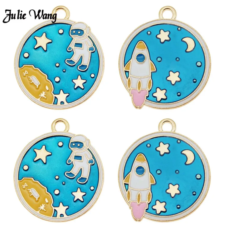 

2pcs Mix Apacecraft Astronaut Pendant Earrings Asymmetry Earring Making Enamel Star Moon Round Charms DIY Keychain Jewelry Gift