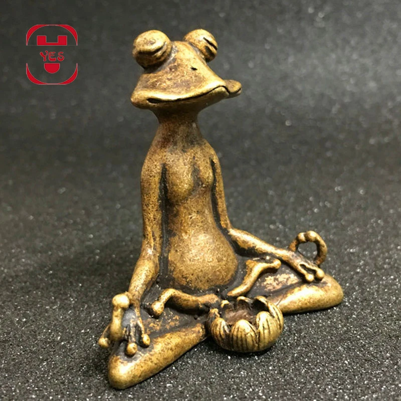 MKYXLN Vintage Brass Sitting Zen Frog Statue Yoga Frog Sculpture Home Office Desk Decoration Ornament Toy Gift