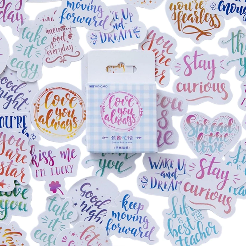 46pcs Pack Colorful Fun Many Styles Words Decorative Adhesive