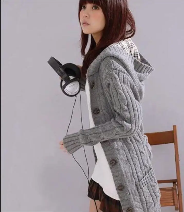 Осень-зима, новинка, в Корейском стиле, Женская Длинная часть твист тонкий клетчатый вязаный свитер-пальто